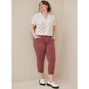 Torrid Womens Burgundy Crop Aviator Skinny Stretch Twill Mid-Rise Pant Size 24